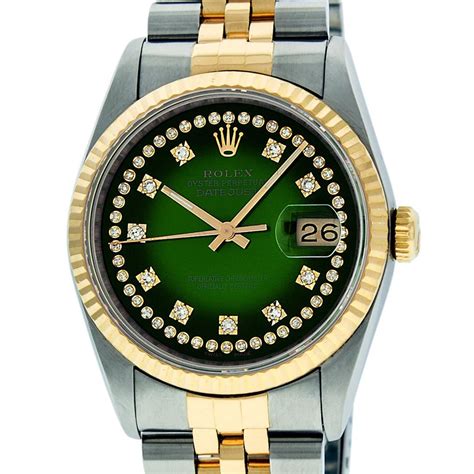 rolex men's two tone 14k green vignette diamond 36mm|Rolex 16233 diamond.